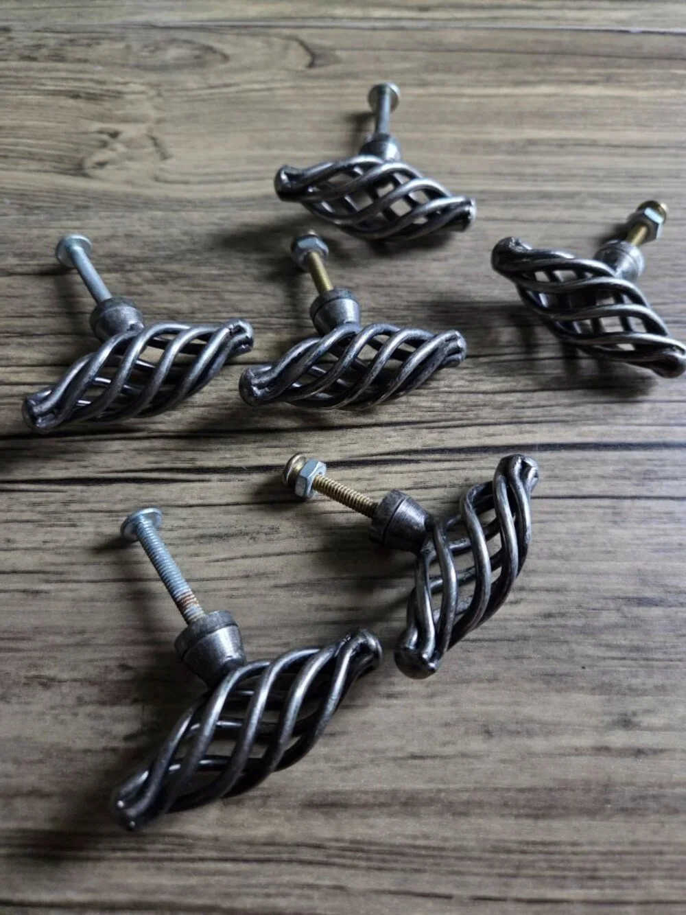 Set of 6 VTG Twist Metal Birdcage Cabinet Knobs in Antique Pewter Finish
